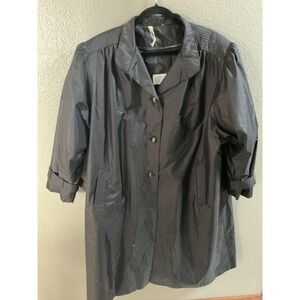 Windsor Bay Vintage Black Rain Coat Button Front Pockets 22WP RN 11935
